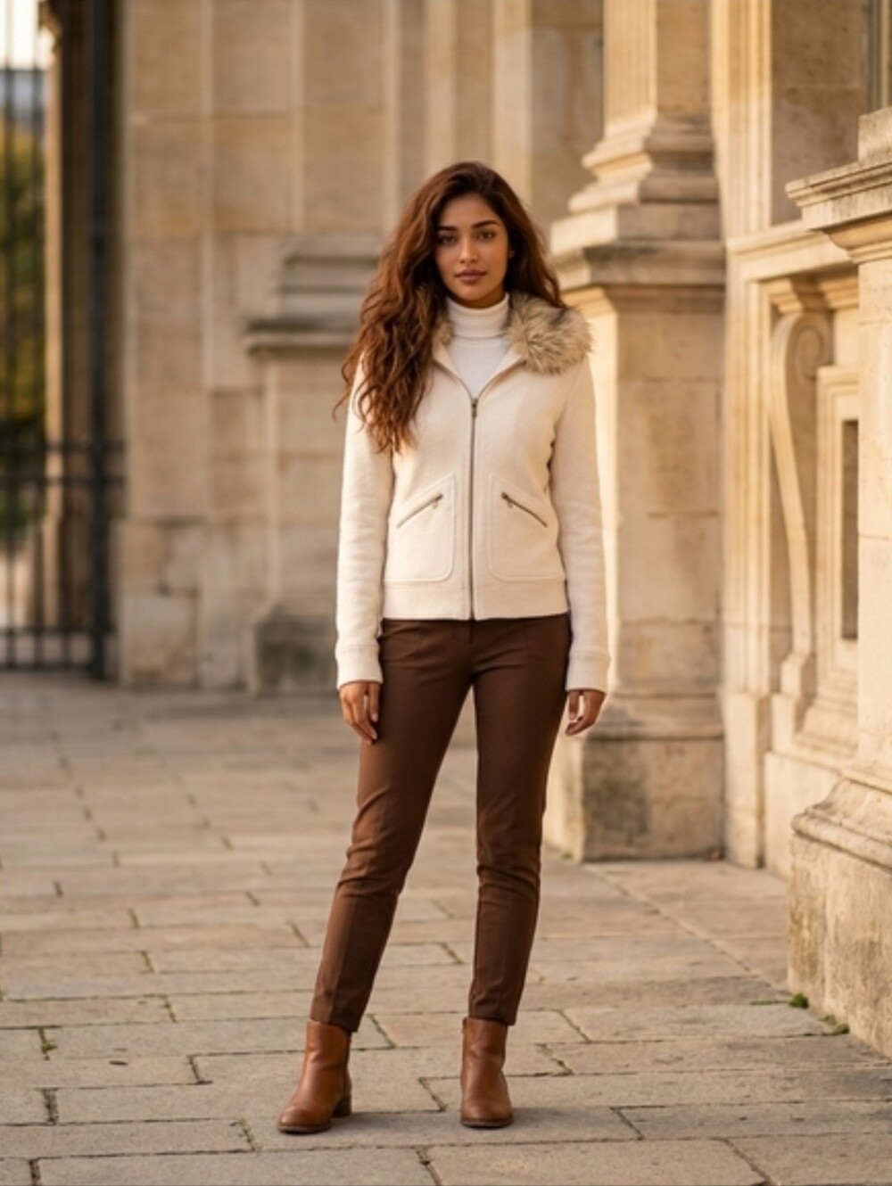 NWT Lauren Ralph Lauren Cream Wool Jacket Removable Faux Fur Collar Small Zip - Picture 15 of 16